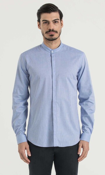 Desenli Slim Fit Mavi Gömlek - 1