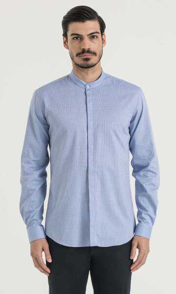 Desenli Slim Fit Mavi Gömlek - 7