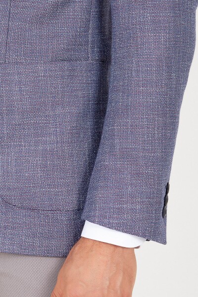Mavi Slim Fit Desenli Keten Ceket - Thumbnail