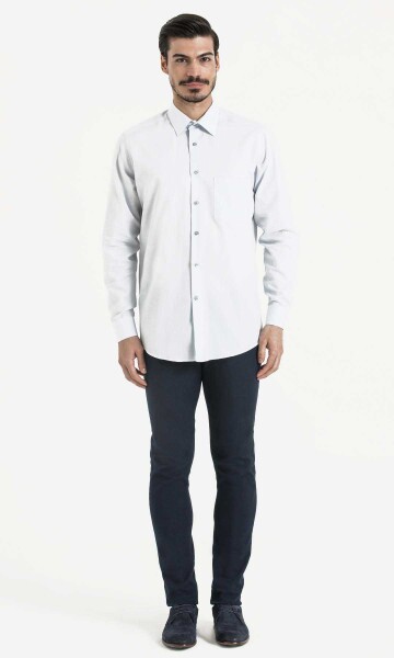 Mavi Desenli Klasik Gömlek - 2