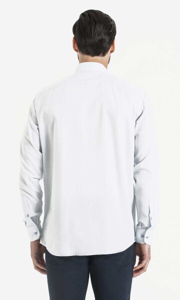 Mavi Desenli Klasik Gömlek - 4