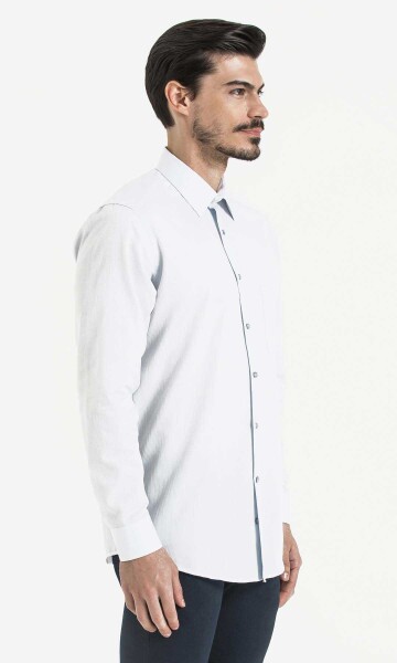 Mavi Desenli Klasik Gömlek - 3