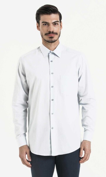 Mavi Desenli Klasik Gömlek - 1