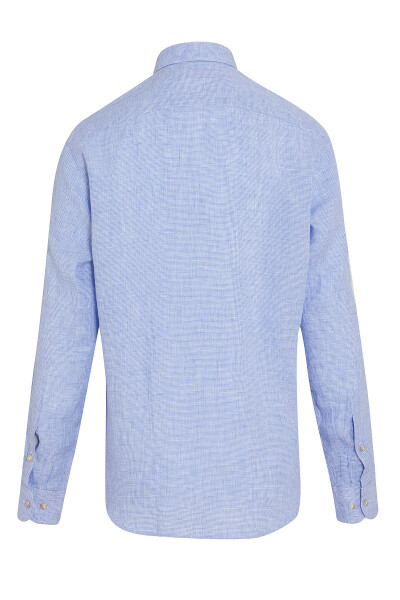 Mavi Desenli Klasik Keten Gömlek - 2