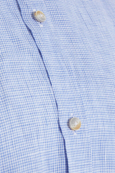 Mavi Desenli Klasik Keten Gömlek - 3