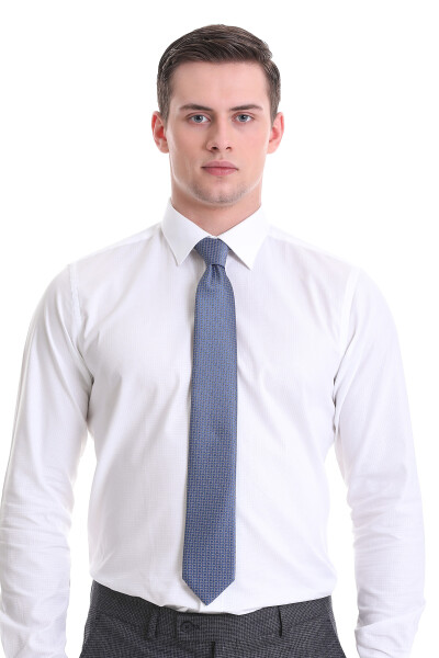 Mavi Desenli Klasik Micro Kravat - 2