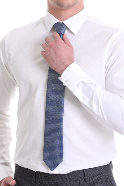 Mavi Desenli Klasik Micro Kravat - 3