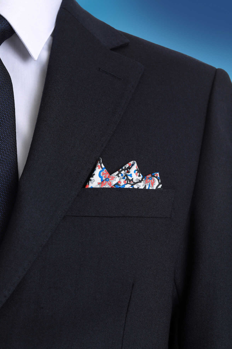 Mavi Desenli Klasik Saten Cep Mendili - Hatem Saykı