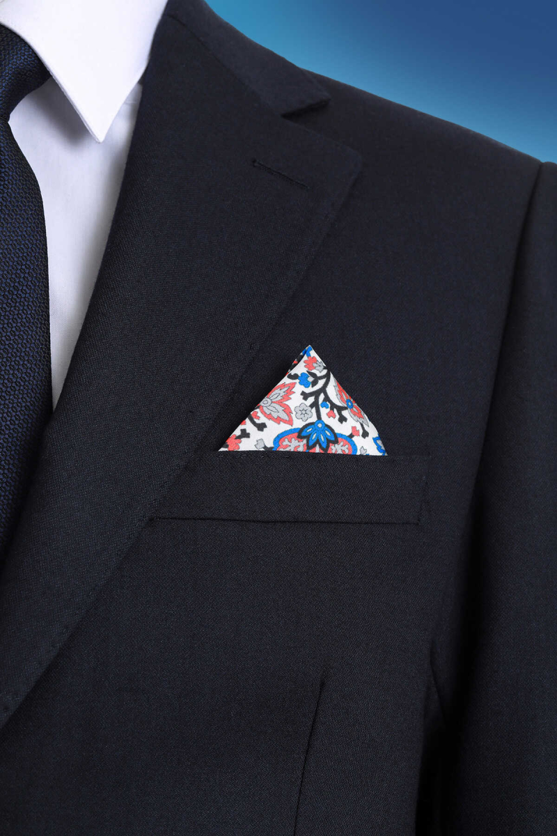 Mavi Desenli Klasik Saten Cep Mendili - Hatem Saykı (1)