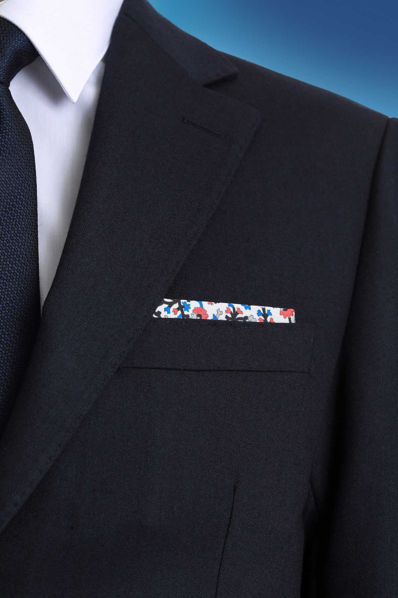 Mavi Desenli Klasik Saten Cep Mendili - Hatem Saykı (1)