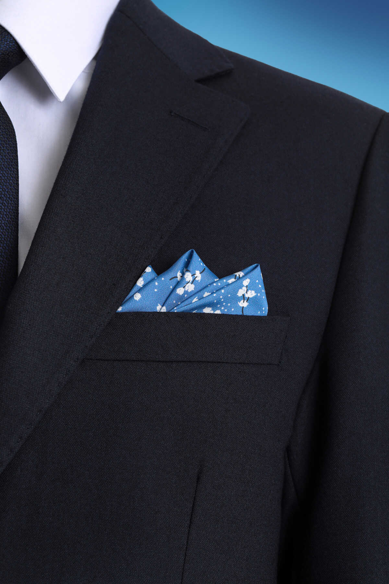 Mavi Desenli Klasik Saten Cep Mendili - Hatem Saykı