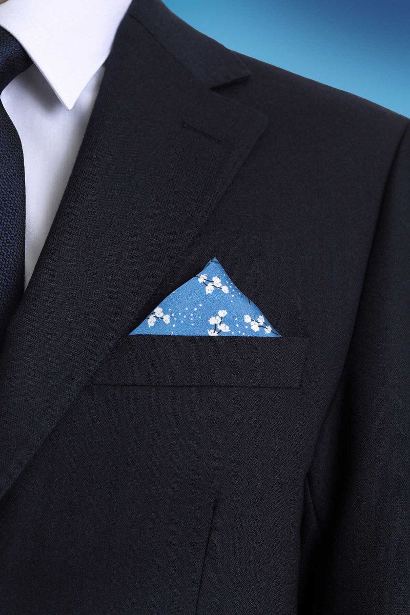 Mavi Desenli Klasik Saten Cep Mendili - Hatem Saykı (1)