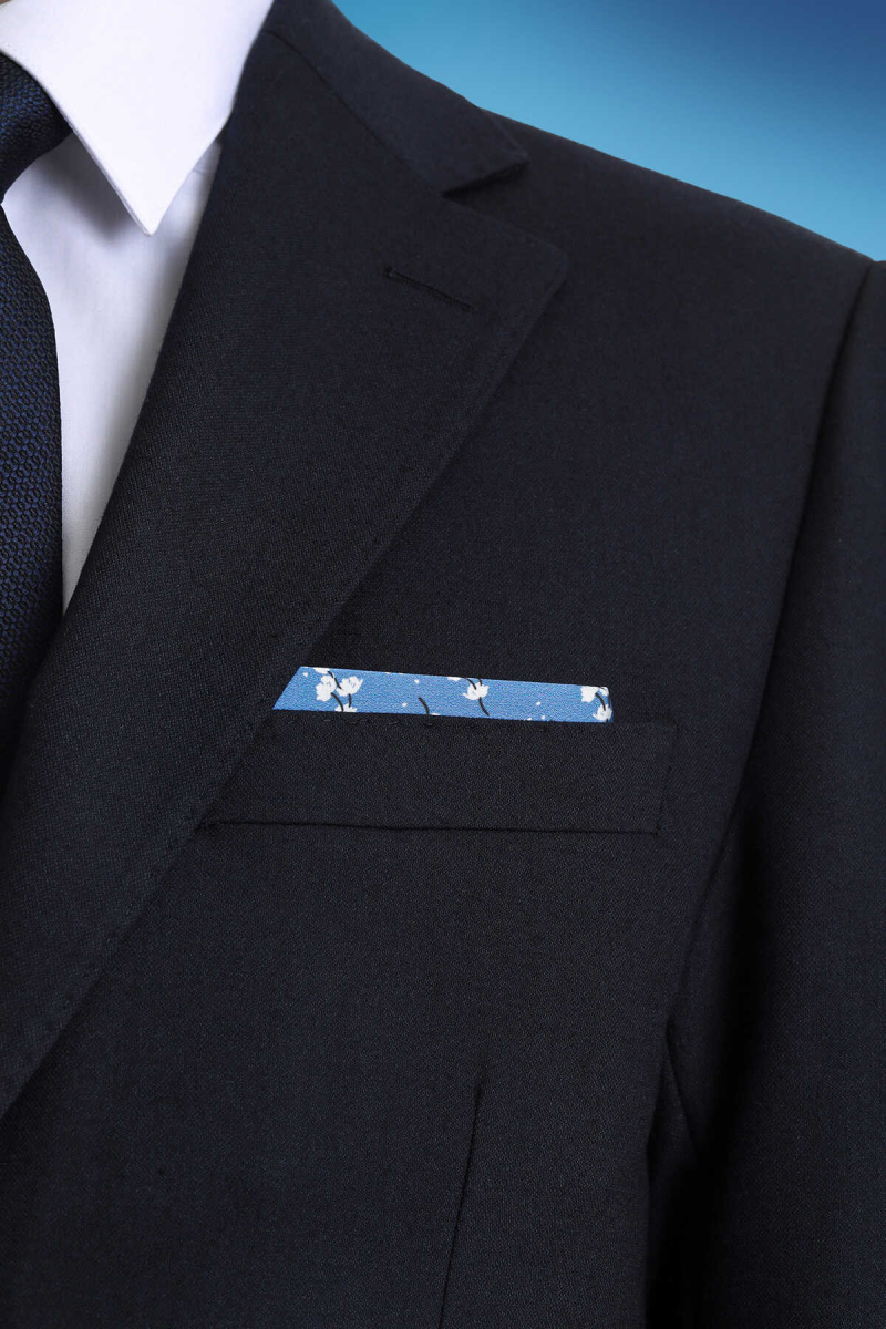 Mavi Desenli Klasik Saten Cep Mendili - Hatem Saykı (1)