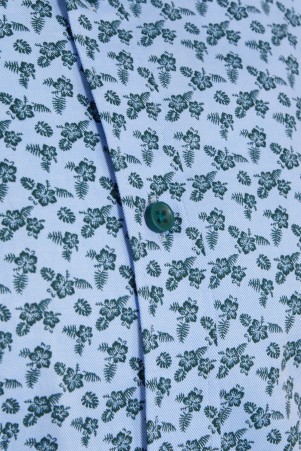 Yeşil Comfort Fit Baskılı 100% Pamuk Düğmeli Yaka Uzun Kollu Casual Gömlek - Thumbnail