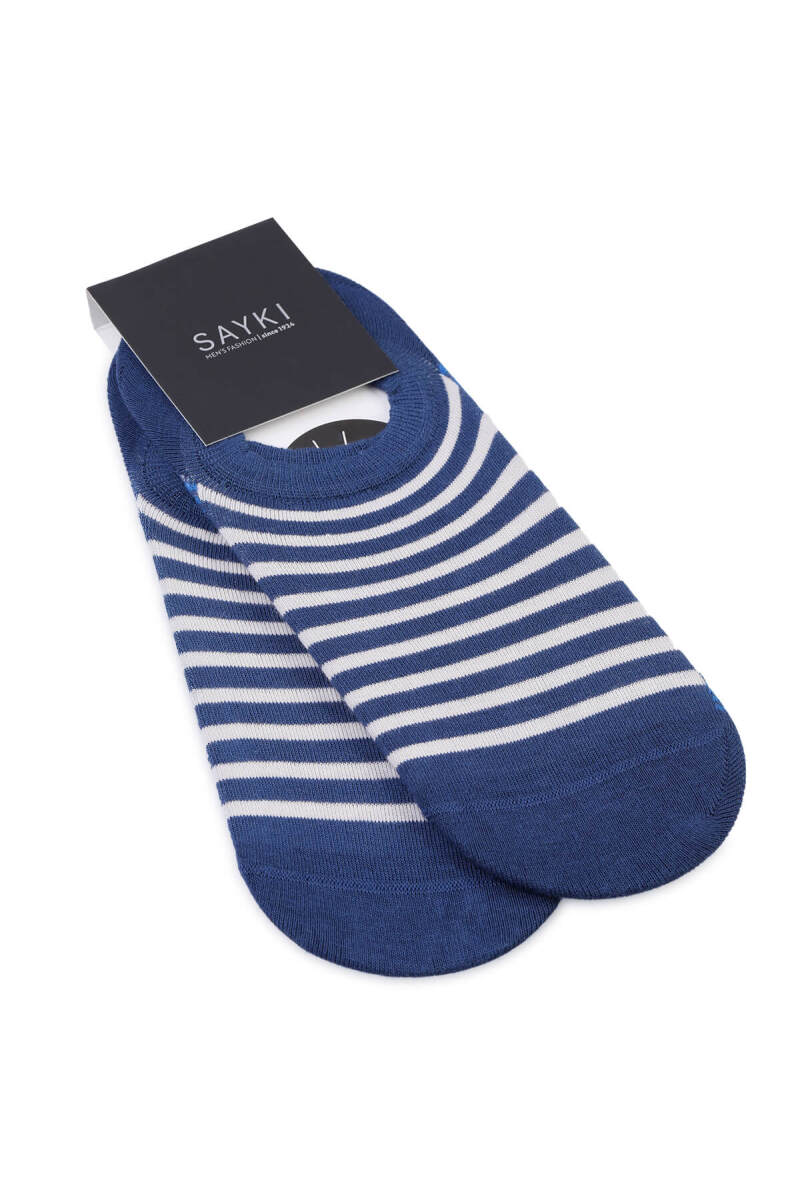 Mavi Desenli Pamuklu İkili Babet Çorap - HATEM SAYKI