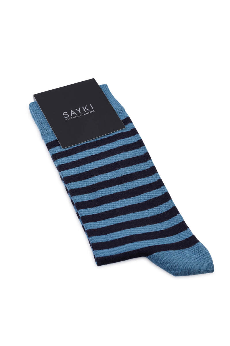 Mavi Desenli Pamuklu Soket Çorap - HATEM SAYKI