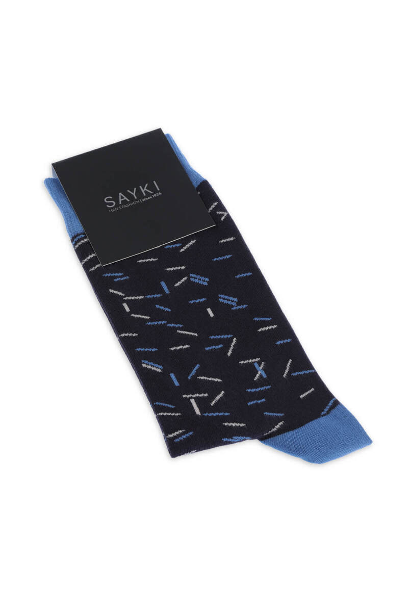 Mavi Desenli Pamuklu Soket Çorap - HATEM SAYKI
