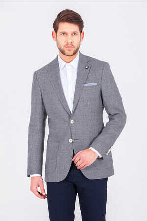 Mavi Desenli Slim Fit Ceket - Thumbnail