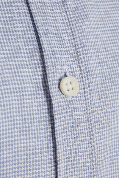 Mavi Desenli Slim Fit Keten Gömlek - 3
