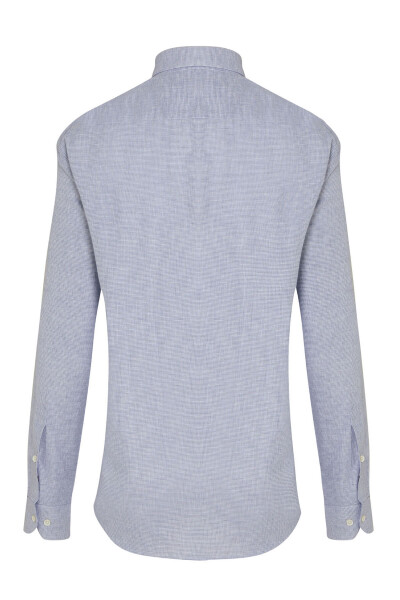 Mavi Desenli Slim Fit Keten Gömlek - 2