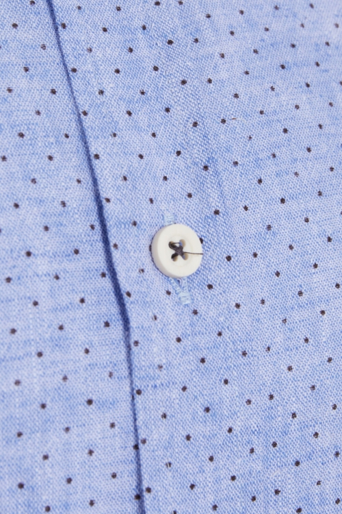 Mavi Slim Fit Baskılı Düğmeli Yaka Uzun Kollu Casual Keten Gömlek - Thumbnail (2)