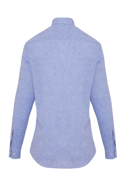Mavi Slim Fit Baskılı Düğmeli Yaka Uzun Kollu Casual Keten Gömlek - 2