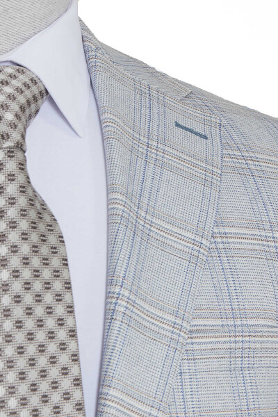 Mavi Desenli Slim Fit Takım Elbise - 3