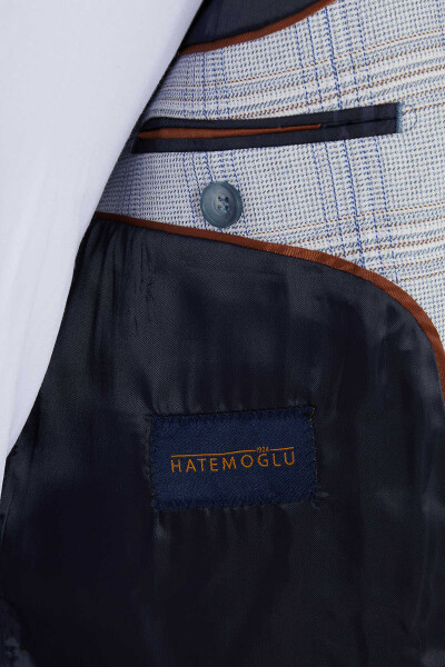 Mavi Desenli Slim Fit Takım Elbise - 4