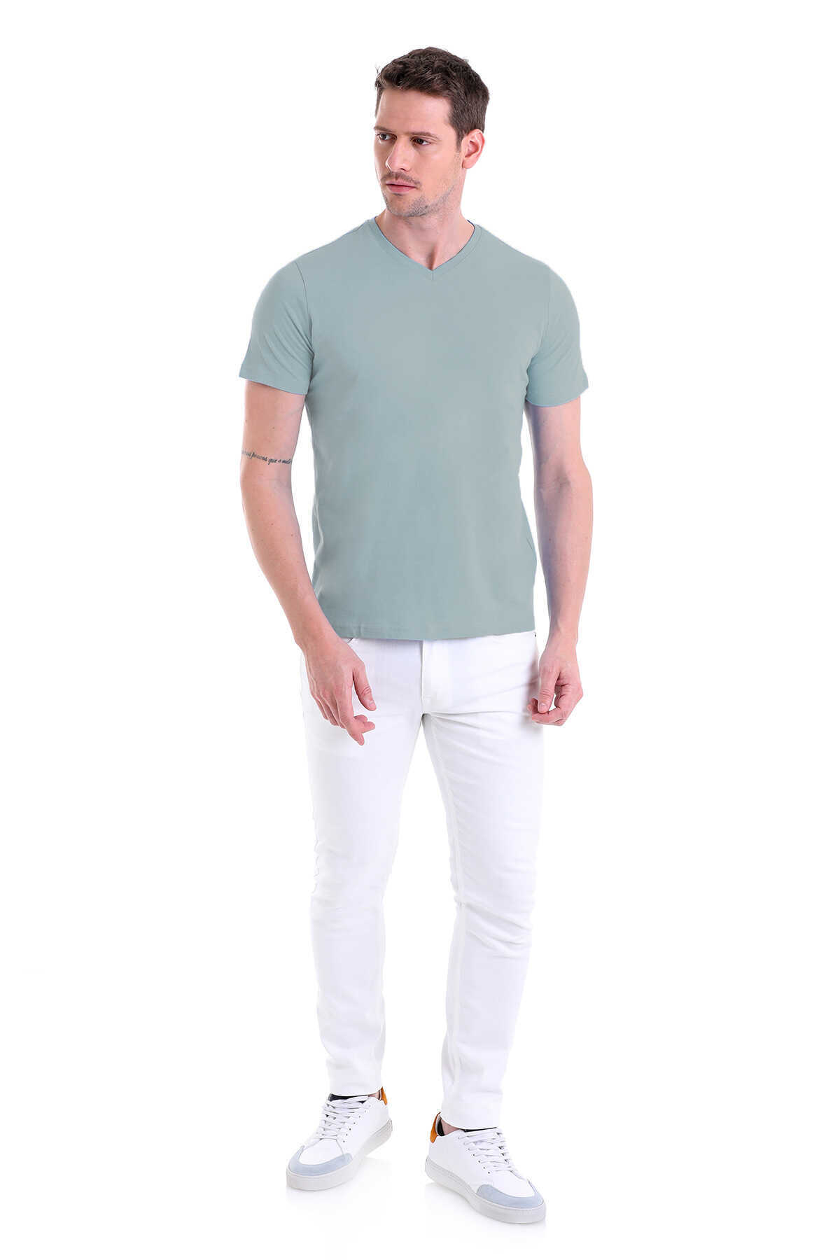 Mavi Regular Fit Düz 100% Pamuklu V Yaka Tişört - 2