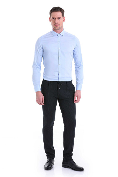 Mavi Slim Fit 100% Pamuk Açık İtalyan Yaka Uzun Kollu Klasik Saten Gömlek - 7