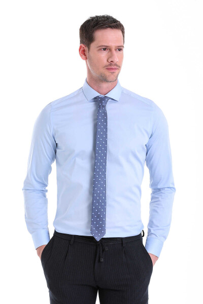 Mavi Slim Fit 100% Pamuk Açık İtalyan Yaka Uzun Kollu Klasik Saten Gömlek - 4