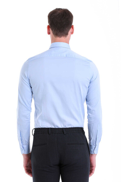 Mavi Slim Fit 100% Pamuk Açık İtalyan Yaka Uzun Kollu Klasik Saten Gömlek - 10