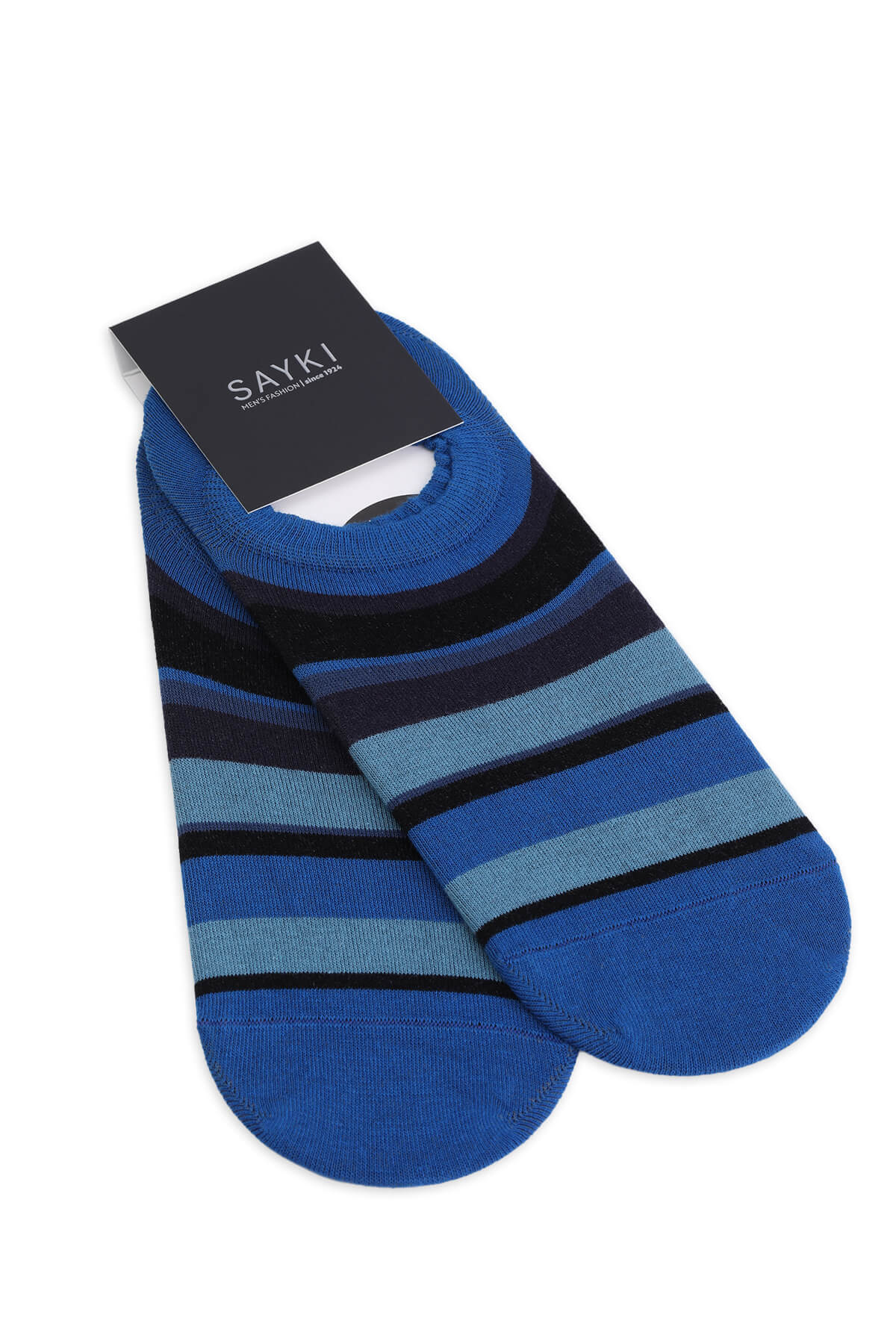 Mavi İkili Çizgili Pamuklu Babet Çorap - 1