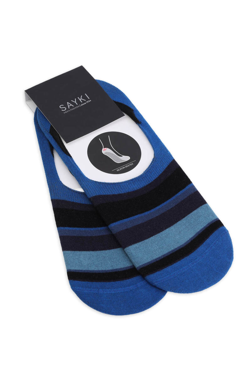 Mavi İkili Çizgili Pamuklu Babet Çorap - HATEM SAYKI