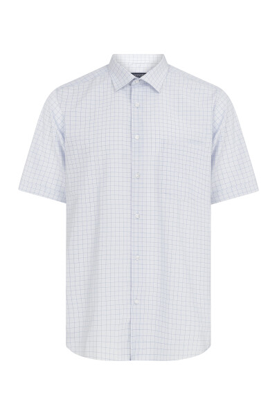 Mavi Kareli Kısa Kol Klasik Gömlek - 1