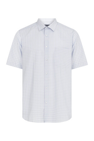 Mavi Kareli Kısa Kol Klasik Gömlek - 3