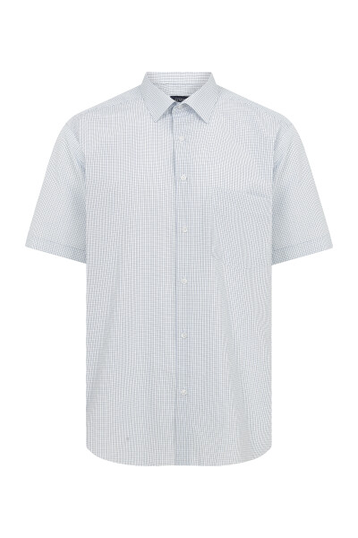 Mavi Kareli Kısa Kol Klasik Gömlek - 1