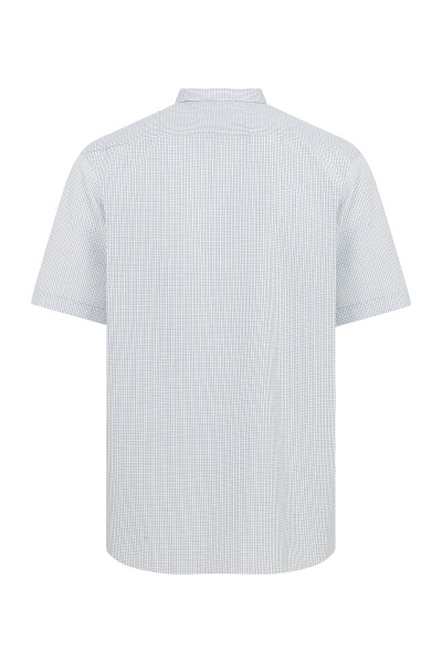 Mavi Kareli Kısa Kol Klasik Gömlek - 2