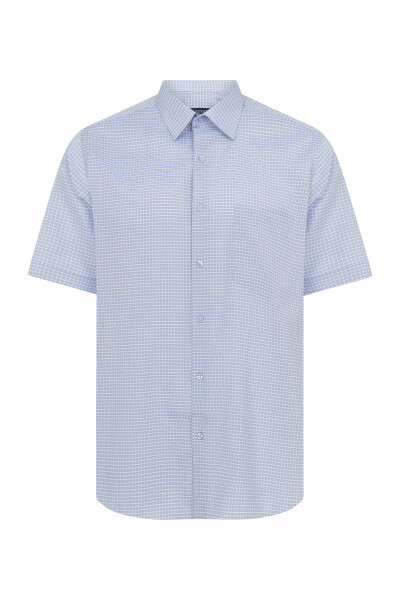 Mavi Kareli Kısa Kol Klasik Gömlek - 1