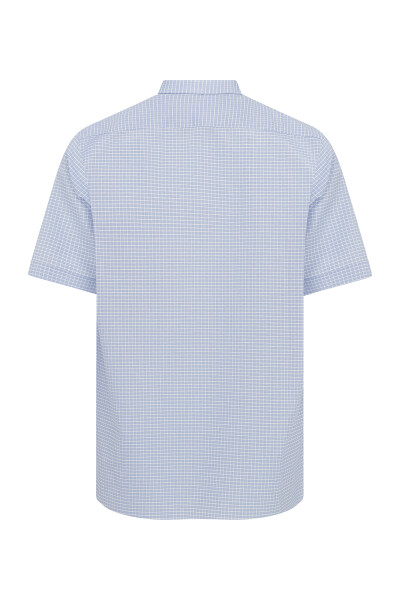 Mavi Kareli Kısa Kol Klasik Gömlek - 2