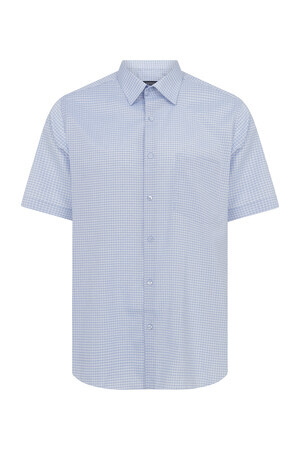 Mavi Kareli Kısa Kol Klasik Gömlek - 4