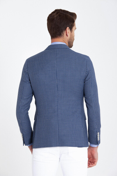 Mavi Kareli Slim Fit Ceket - Thumbnail