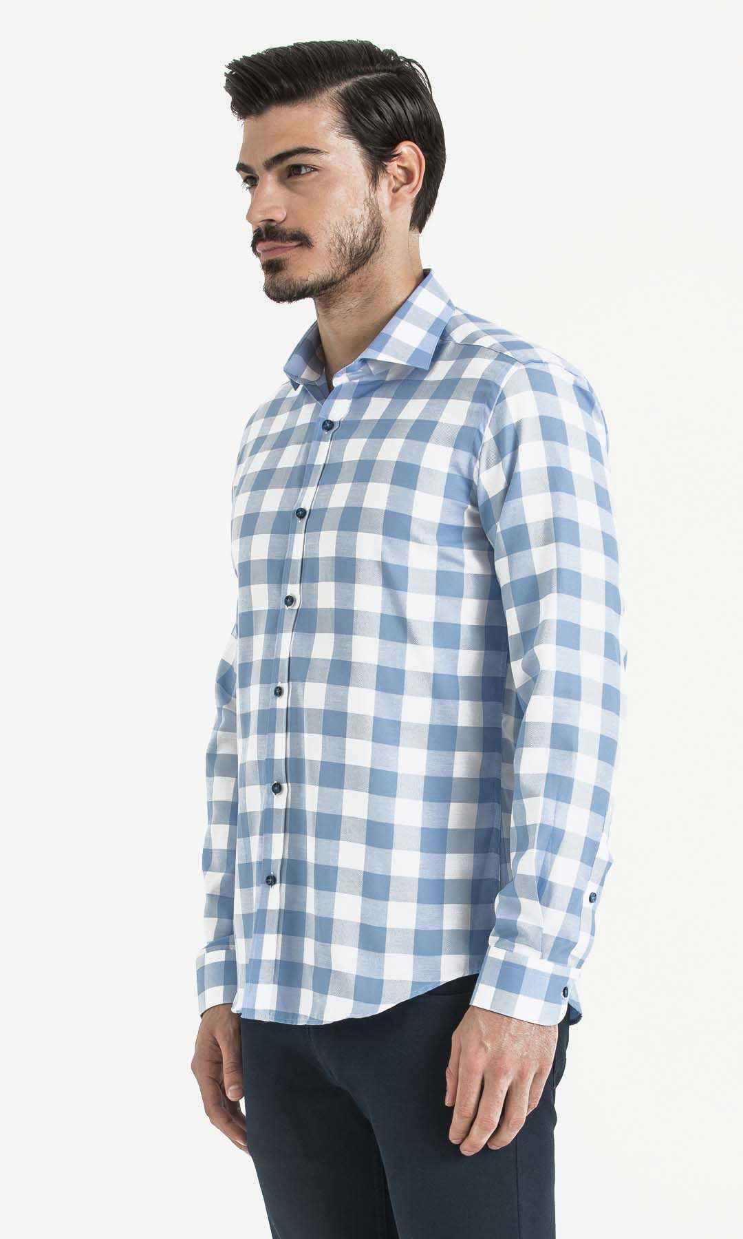 Mavi Kareli Slim Fit Gömlek - 3