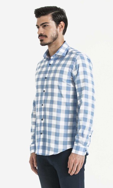 Mavi Kareli Slim Fit Gömlek - 3