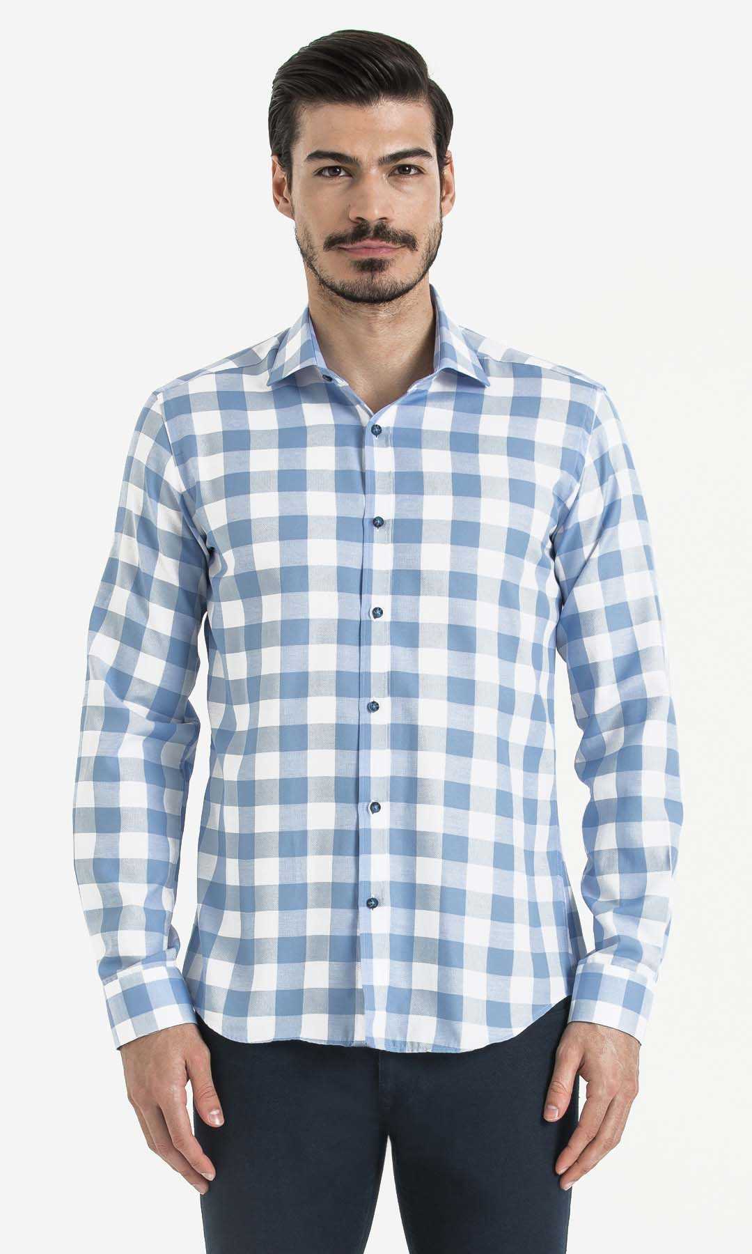 Mavi Kareli Slim Fit Gömlek - 1