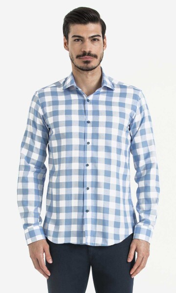 Mavi Kareli Slim Fit Gömlek - 1