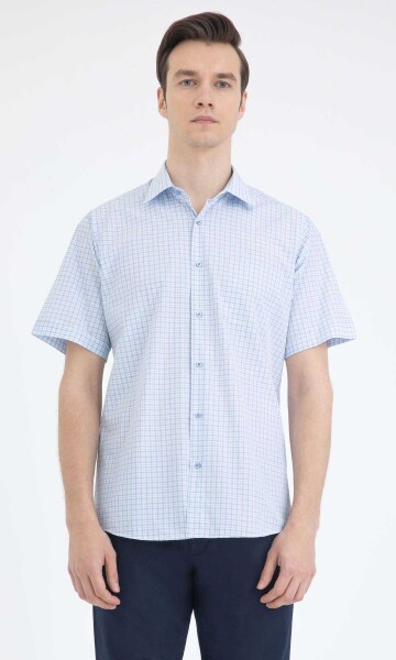 Mavi Kareli Klasik Kısa Kol Gömlek - 6