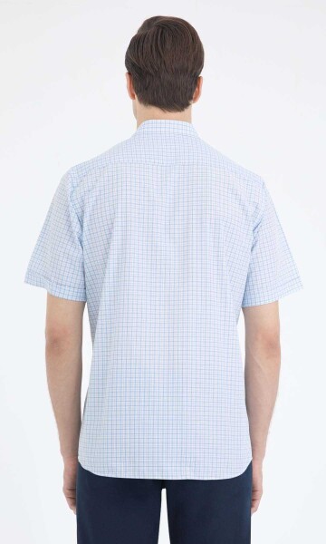 Mavi Kareli Klasik Kısa Kol Gömlek - 8