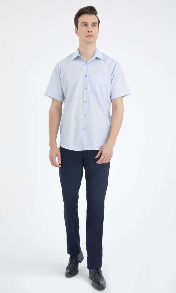 Mavi Kareli Klasik Kısa Kol Gömlek - 2