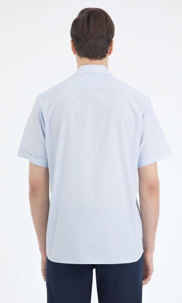 Mavi Kareli Klasik Kısa Kol Gömlek - 3